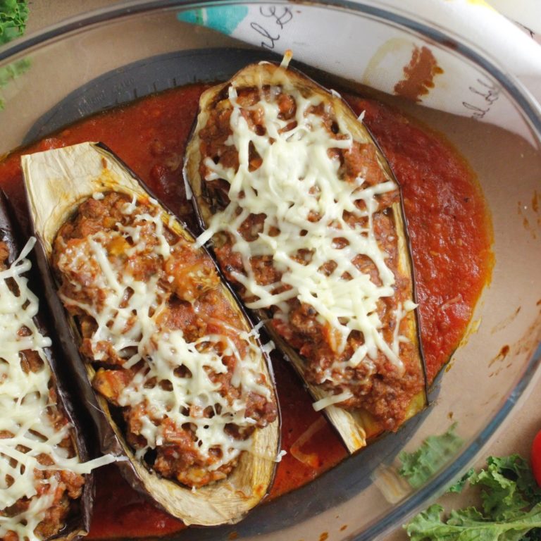 Berenjena rellena estilo Pasticho, receta saludable de Makeitgrain por Andrea Sambrano