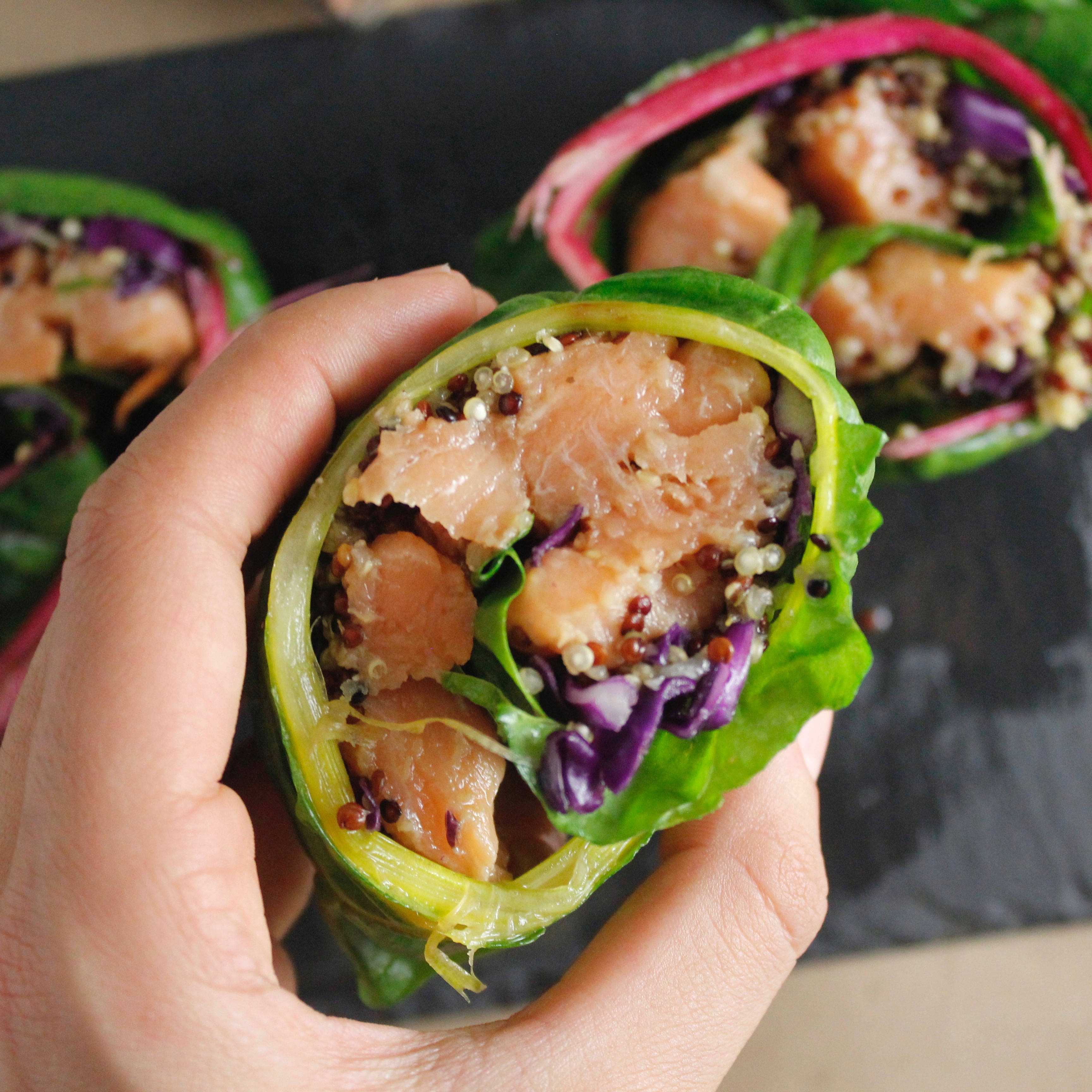 Poke Salmon Wrap, receta saludable de Makeitgrain por Andrea Sambrano