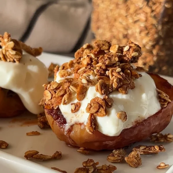 Manzana Asada al Airfryer con Granola, receta saludable de Makeitgrain por Andrea Sambrano